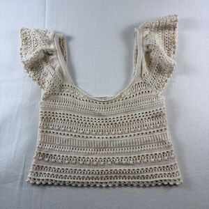 Sincerely Jules Crochet Knit Top S Ivory Flutter Sleeve Coquette Boho Crop Cream